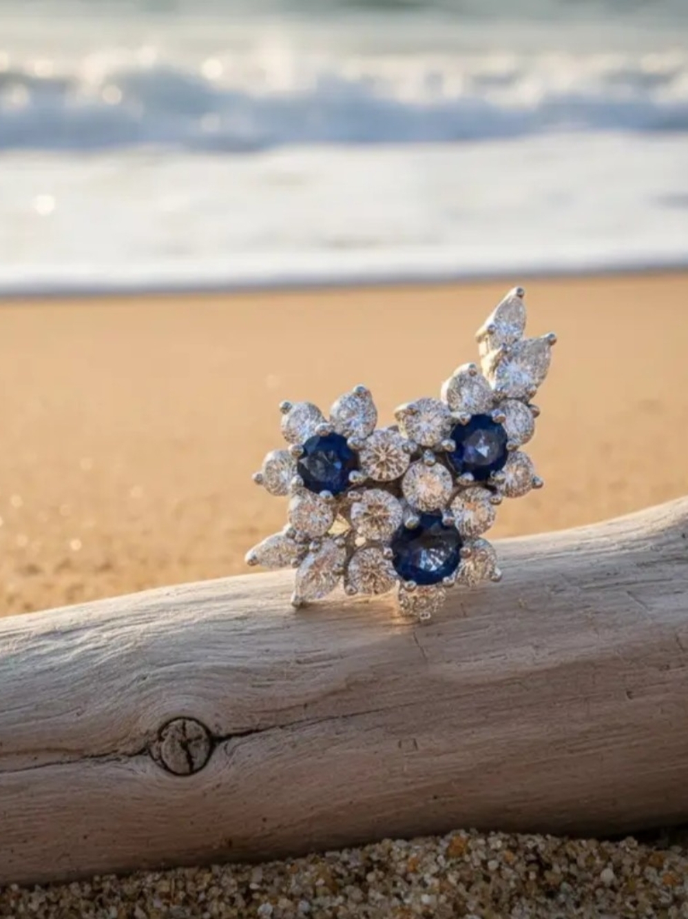 White Rhodium Sapphire Earrings - Picture 2 of 3